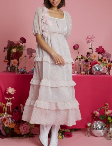Rochie midi Neon Rose, pudra