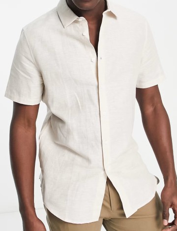 Cămașă cu mânecă scurtă ASOS, bej