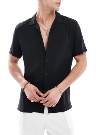 Cămașă cu mânecă scurtă ASOS, negru