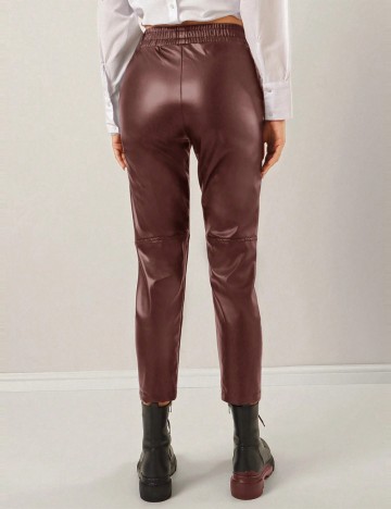 Pantaloni imitație din piele Shein, vișiniu