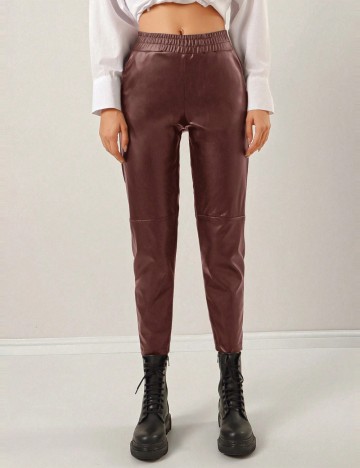 Pantaloni imitație din piele Shein, vișiniu