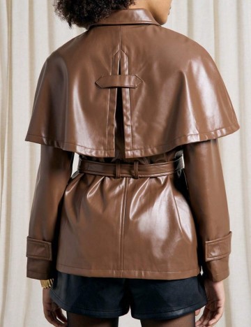 Trench imitație de piele Shein, maro