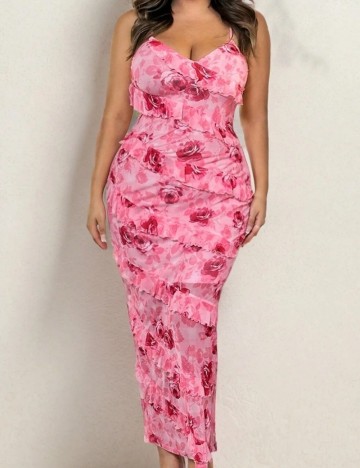 Rochie maxi Shein Curve+, roz