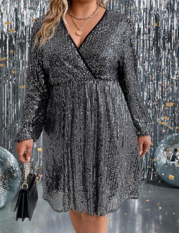 Rochie mini Shein Curve+, argintiu