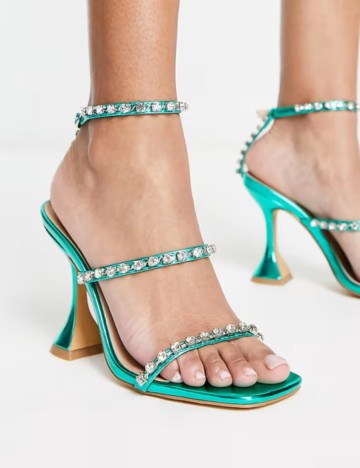 Sandale Cu Toc London Rebel, verde metalic