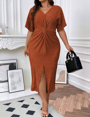 Rochie midi Shein Curve+, cărămiziu
