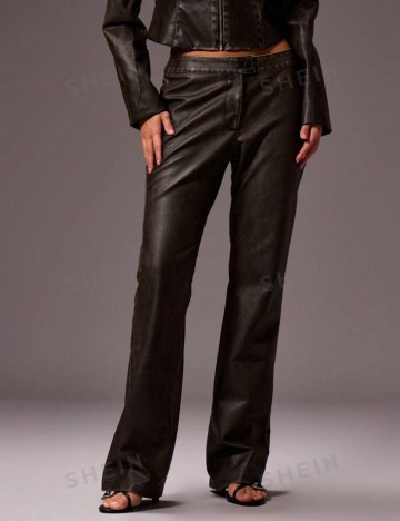 Pantaloni imitație din piele Shein, gri închis