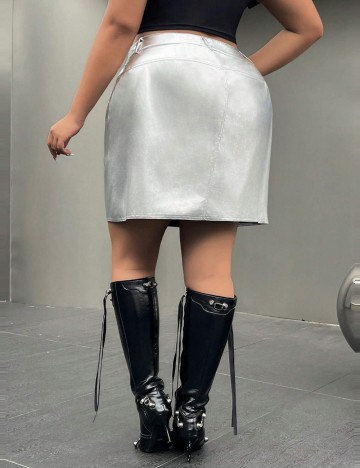 Fustă mini Shein Curve+, argintiu