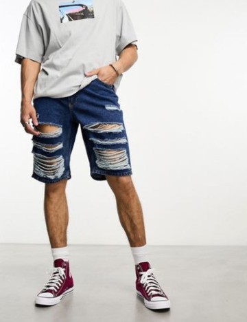 Pantaloni scurți de blugi Ragged, albastru