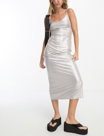 Rochie maxi Stradivarius, argintiu