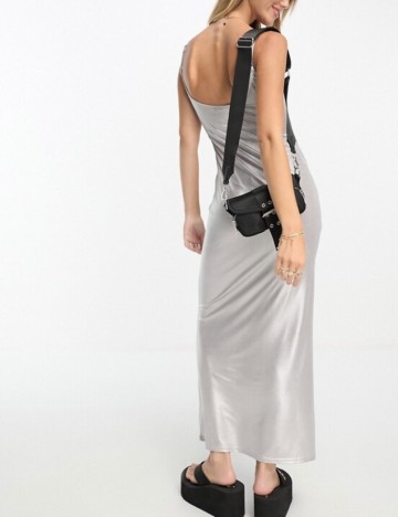 Rochie maxi Stradivarius, argintiu