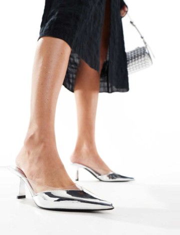 Pantofi cu toc Bershka, argintiu