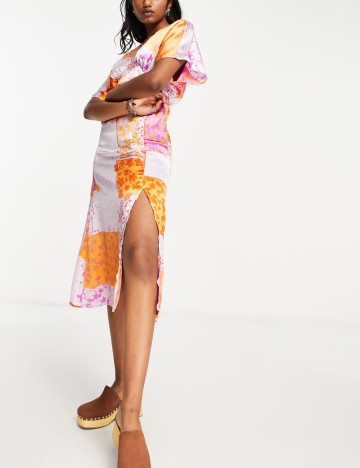 Rochie midi Violet Romance, mix culori