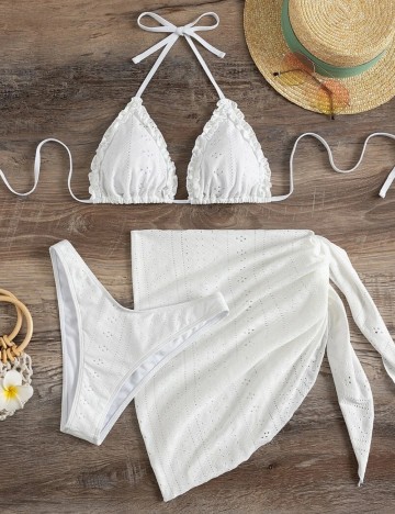 Set costum de baie și fustă Shein, alb