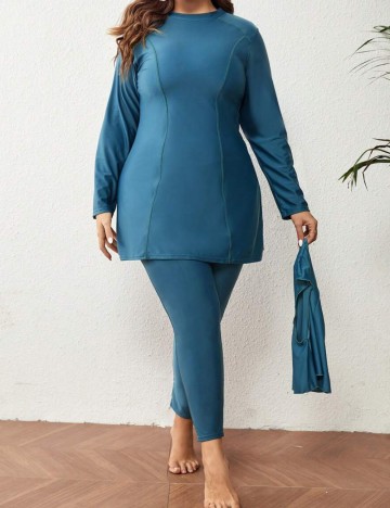 Set costum de baie Shein Curve+, albastru