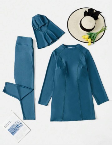 Set costum de baie Shein Curve+, albastru
