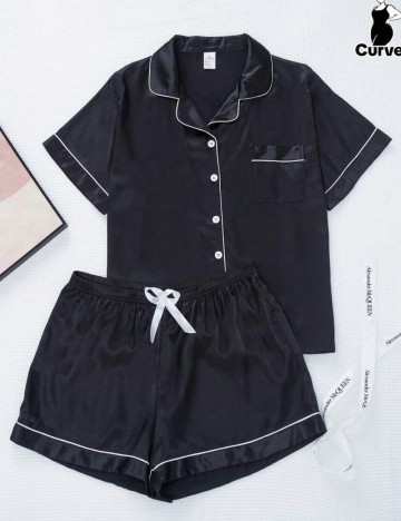 Compleu pijamale Shein Curve+, negru