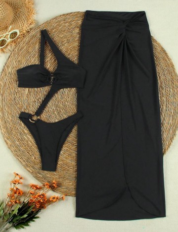 Set costum de baie și fustă Shein, negru