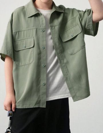 Cămașă cu mânecă scurtă Shein, verde