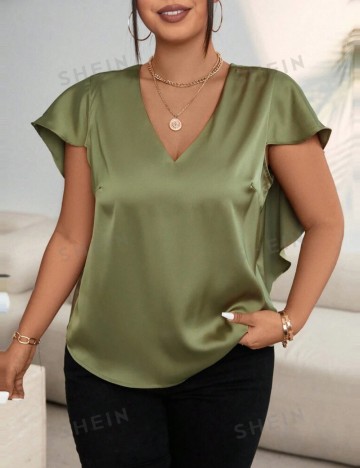 Cămașă cu mânecă scurtă Shein Curve+, verde