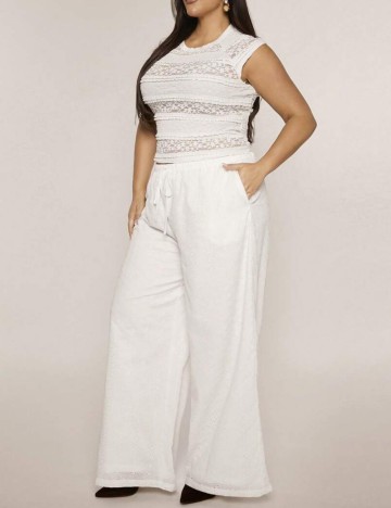 Pantaloni Shein Curve+, alb