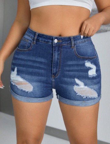 Pantaloni scurți de blugi Shein Curve+, albastru