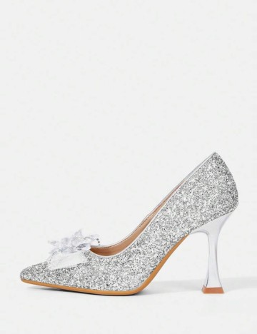 Pantofi cu toc CUCCOO by SHEIN, argintiu
