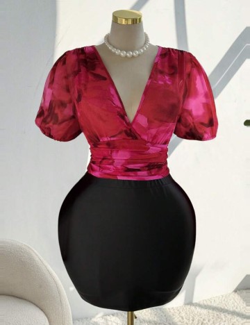 Cămașă cu mânecă scurtă Shein Curve+, mix culori