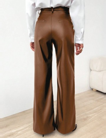 Pantaloni imitație din piele Shein, maro