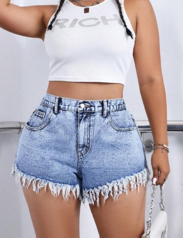 Pantaloni scurți de blugi Shein Curve+, albastru