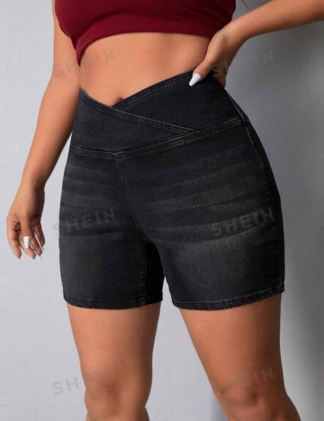 Pantaloni scurți de blugi Shein Curve+, negru