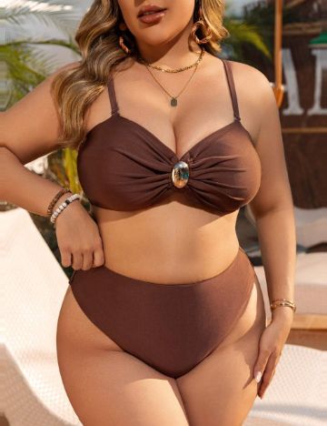Costum de baie Shein Curve+, maro