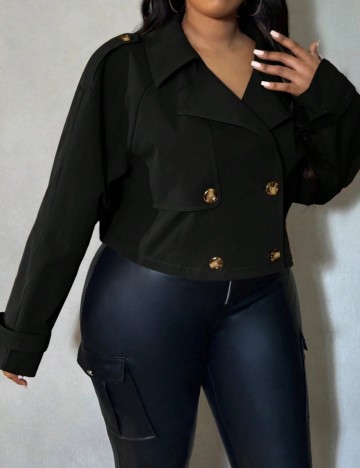 Trench scurt Shein Curve+, negru