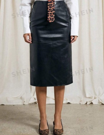 Fustă Imitație Piele AIIRZ by Shein, negru