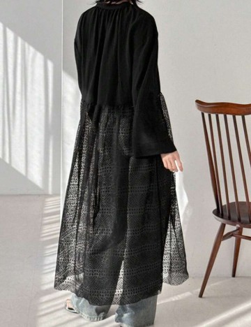 Bluză lungă FRIFUL by SHEIN, negru