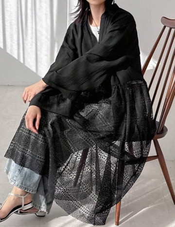 Bluză lungă FRIFUL by SHEIN, negru