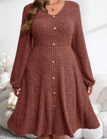 Rochie midi Shein Curve+, cărămiziu