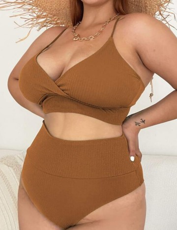 Costum de baie Shein Curve+, maro