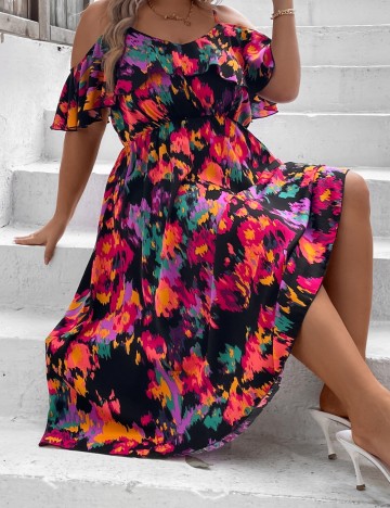 Rochie midi Shein Curve+, mix culori