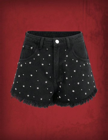 Pantaloni scurți de blugi Romwe by Shein, negru
