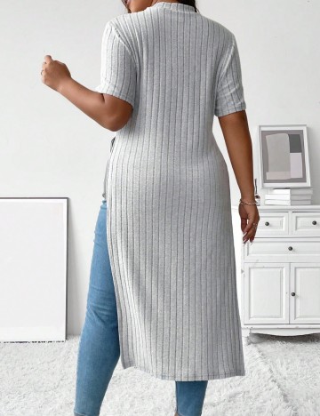 Tricou lung Shein Curve+, gri
