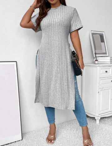 Tricou lung Shein Curve+, gri