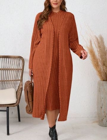 Set Rochie și Cardigan Shein Curve+, cărămiziu