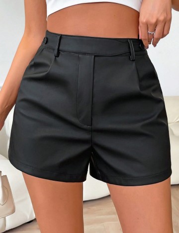 Pantaloni imitație din piele Shein, negru