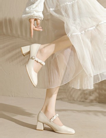 Pantofi cu toc Shein, crem