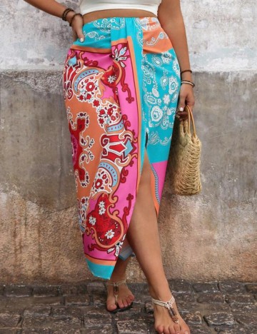 Fustă midi Shein Curve+, mix culori