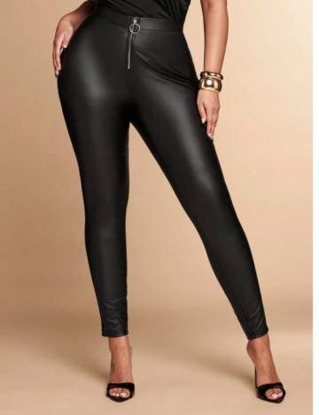 Colanți imitație piele Shein Curve+, negru