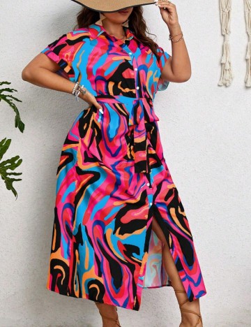 Rochie midi Shein Curve+, mix culori