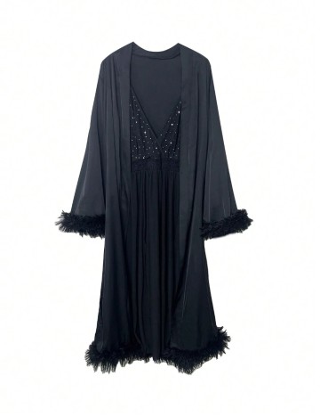 Set Rochie de Noapte și Halat Shein, negru