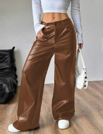 Pantaloni imitație din piele Shein, maro
